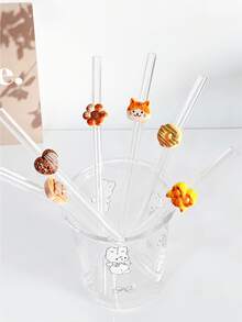 可爱面包猫玻璃吸管，透明，适用于奶昔、奶茶、果汁、牛奶、鸡尾酒、冷饮，派对必备。可爱猫咪、甜甜圈、小熊、花朵系列弯头玻璃吸管，可重复使用，适用于奶昔、牛奶、茶、果汁、鸡尾酒、冷饮，是送给女朋友、甜品店、软饮吧、办公室、酒吧、餐厅的理想礼物。 - 查看 1