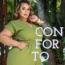 Plus Size Long Jumpsuit: Comfort And Elegance, Short Sleeves, Fitted Waist, Elasticated Waist, Wrap Neckline, V-Neck, Modern, Versatile For Day And Night, Elegant For Parties Or Events - Lia Rosa - 橄欖綠 - 查看 2