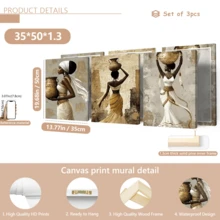 3 Tranh nghệ thuật treo tường cổ điển, tranh in trên vải canvas - Tranh nghệ thuật treo tường phong cách Châu Phi, tối giản, hình ảnh người phụ nữ thanh lịch, điểm nhấn vàng, có khung hoặc không khung, trang trí phòng, trang trí nhà cửa, trang trí ký túc xá sinh viên, khách sạn, nhà ở, phòng khách, phòng ngủ, phòng tắm và văn phòng - Quà tặng trang trí tường - A - Xem 17