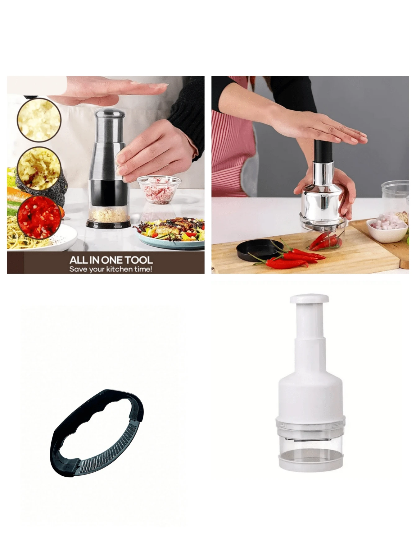 不锈钢蒜蓉压榨器兼食物切碎器 - 手持式非电动厨房工具，适用于大蒜、蔬菜、洋葱、坚果等 - 耐用、易用、新鲜食材、迷你研磨器、厨房工具、蔬菜切碎器、不锈钢材质，适合房车厨房