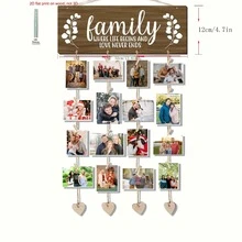 1 Set, Decorative Art Style Wooden Photo Frame | Eucalyptus Leaf Pattern Design, Comes With 16 Wooden Clips + Jute Rope, Hanging Multi-Functional | Personalized Home Memories, Ideal Gift For 11 Holidays Throughout The Year, No Electricity Required - Multicolor - View 4