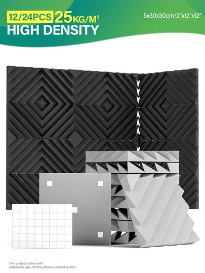 OSITE SKY 24 piezas - Espuma acústica insonorizada (30.48 x 30.48 x 5.08 cm) Paneles de aislamiento acústico con ranuras en forma de diamante | Expansión rápida Fácil instalación Baldosas absorbentes de sonido | Decoración de pared para el hogar/oficina