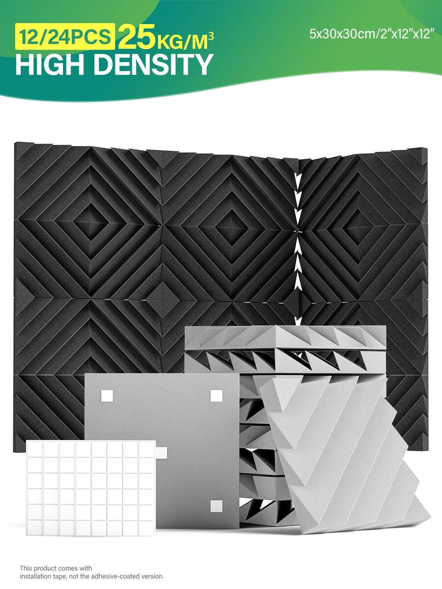 OSITE SKY 12 miếng - Xốp cách âm (12x12x2 inch) Tấm cách âm rãnh kim cương | Giãn nở nhanh, dễ lắp đặt | Miếng dán tường trang trí nhà/văn phòng - 12 chiếc (Kèm băng dính) - Xem 1