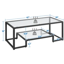 Butterslay 1PC Modern Tempered Glass Coffee Table For Living Room - màu đen - Xem 7