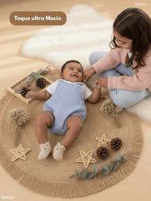 Baby Clothes Set: Gingham Checkered Overalls, 100% Cotton Suedine, Luxury Baby Boy/Girl Romper, Boy Collar, 1 To 9 Months - 藍色 - 查看 3