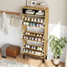 Tall, Narrow Shoe Cabinet/Shoe Rack With 3 Doors And Multiple Compartments, 147 Cm High - 查看 7