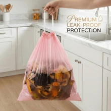 Heavy Duty Drawstring Trash Bags 50PCS - Leak-Proof High Pressure Sealing, Easy To Tie Foldable, For Bathroom Kitchen Office Hotel Party Storage, Rose Scent, 4 Gallon - 粉色 - 查看 3