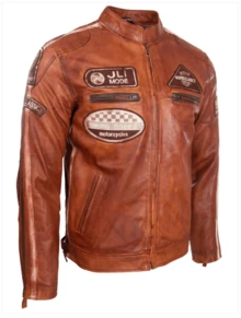 AVIATRIX Men Real Leather Racing Biker Jacket CXUS - Brown - View 2