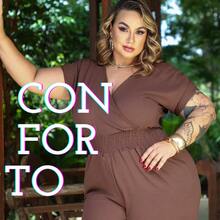 Plus Size Long Jumpsuit: Comfort And Elegance, Short Sleeves, Fitted Waist, Elasticated Waist, Wrap Neckline, V-Neck, Modern, Versatile For Day And Night, Elegant For Parties Or Events - Lia Rosa - 鏽棕色 - 查看 2