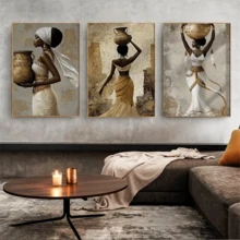 3 Tranh nghệ thuật treo tường cổ điển, tranh in trên vải canvas - Tranh nghệ thuật treo tường phong cách Châu Phi, tối giản, hình ảnh người phụ nữ thanh lịch, điểm nhấn vàng, có khung hoặc không khung, trang trí phòng, trang trí nhà cửa, trang trí ký túc xá sinh viên, khách sạn, nhà ở, phòng khách, phòng ngủ, phòng tắm và văn phòng - Quà tặng trang trí tường - A - Xem 5
