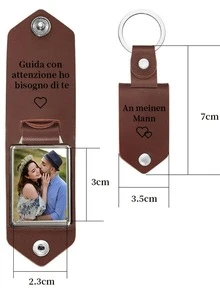 Llavero de cuero personalizado con foto para hombres, llavero con foto personalizada, llavero grabado, regalo de aniversario para él, regalos de Navidad - Multicolor - Ver 2