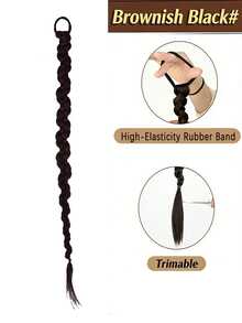 26 Inch Synthetic Braided Ponytail Wig, With Elastic Band Attached Long Braid, Made Of Natural Hair Fibers, Suitable For Women's Daily Wear - Multicolor - View 12