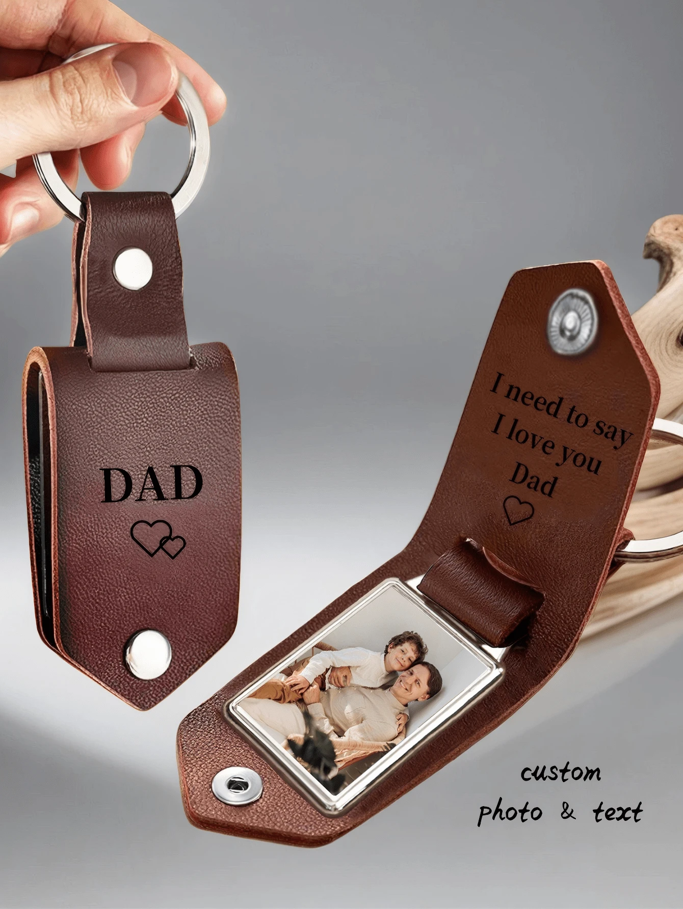 Llavero de cuero personalizado con foto para hombres, llavero con foto personalizada, llavero grabado, regalo de aniversario para él, regalos de Navidad - Multicolor - Ver 1