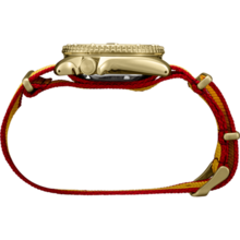 Seiko Reloj deportivo automático mecánico de hombre con caja de 24K oro, esfera roja, correa de nailon roja y amarilla, con indicador de fecha - Rojo - Ver 3