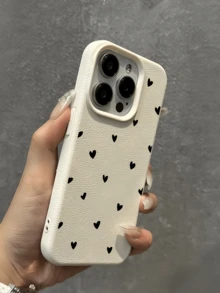 1 pieza Funda de teléfono a prueba de golpes de cobertura total de TPU con patrón de corazón blanco y negro minimalista, compatible con Apple 17, 16, 15, 14, 13, 12, 11 Pro Max, Air y Series - Multicolor - Ver 3