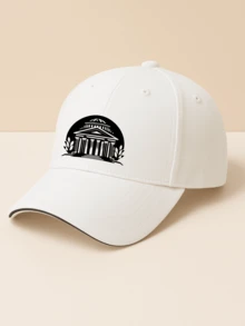 -SheinUnisex Sandwich Baseball Cap Classic Streetwear Fashion Adjustable Hat For Men And Women   - Black And White Architectural Temple Design With Column Details And Laurel Leaves Embroidery On Front Panel   - Perfect For Casual Outings Sports Activities Daily Wear Comfortable Breathable Fabric With Adjustable Back Closure Suitable For All Head Sizes Ideal For Outdoor Adventures Urban Style And Everyday Use - 白色 - 查看 2
