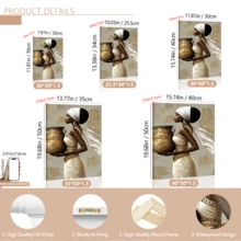 3 Tranh nghệ thuật treo tường cổ điển, tranh in trên vải canvas - Tranh nghệ thuật treo tường phong cách Châu Phi, tối giản, hình ảnh người phụ nữ thanh lịch, điểm nhấn vàng, có khung hoặc không khung, trang trí phòng, trang trí nhà cửa, trang trí ký túc xá sinh viên, khách sạn, nhà ở, phòng khách, phòng ngủ, phòng tắm và văn phòng - Quà tặng trang trí tường - A - Xem 9