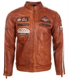 AVIATRIX Men Real Leather Racing Biker Jacket CXUS - Brown - View 1