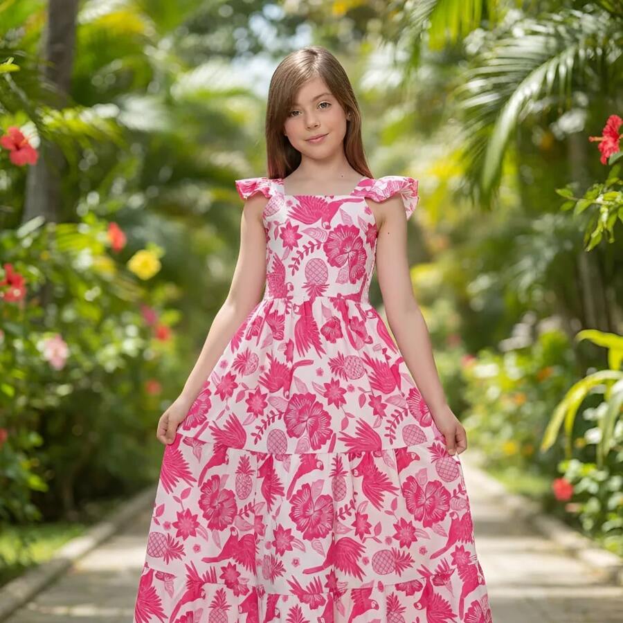 Three Marias Summer Fashion Teen Long Dress - Màu Hồng Tươi - Xem 1