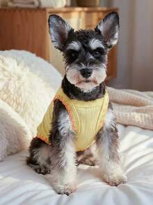 PETCIRCLE 1件宠物狗衣服，室内外皆宜，欧美韩风，适合贵宾犬、泰迪犬、小型犬和幼犬，休闲可爱舒适波点背心 - 黄色 - 黃色 - 查看 3