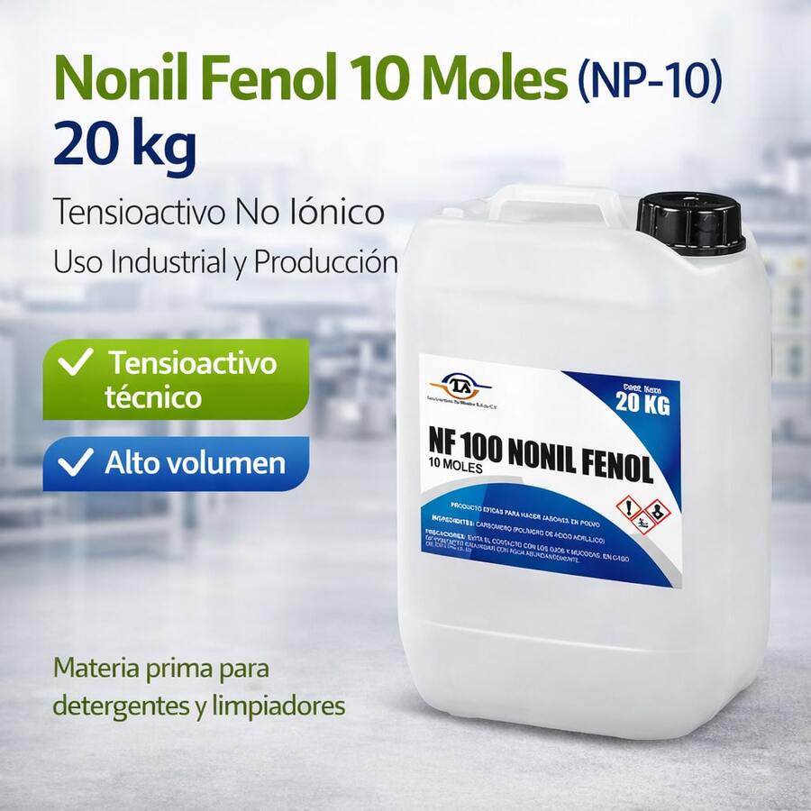 Nonil Fenol 10 Moles NP-10 20 Kg | Tensioactivo No Iónico para Uso Industrial y Producción de Detergentes y Limpiadores - Líquido - Ver 1