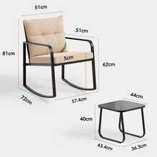 Juego de bistró mecedor de 3 piezas, muebles de patio de acero negro, juego de sillas de porche con mesa de centro de vidrio y cojín de respaldo, para balcón, jardín, terraza y patio trasero - Albaricoque - Ver 9