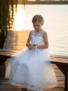 Tween Girl High-End Embroidered Sequin Sleeveless Flower Girl Wedding Dress, Puffy Birthday Wedding Party Princess Gown - White - View 8
