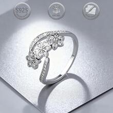1 Peça Anel de Linha Floral com Zircônia Sintética de Prata Esterlina 925 Elegante e Luxuoso, Adequado para Uso Diário, Festa, Casamento e Encontros de Mulheres - Prata - Visão 1