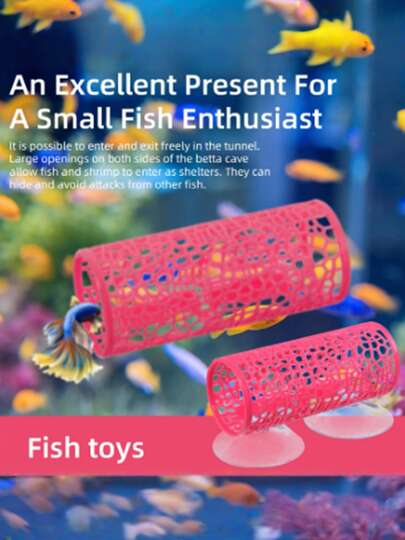 一套斗鱼躲藏隧道，塑料材质，带吸盘，非常适合小型鱼类和虾类，提升水族箱环境美感，适用于水族箱洞穴。