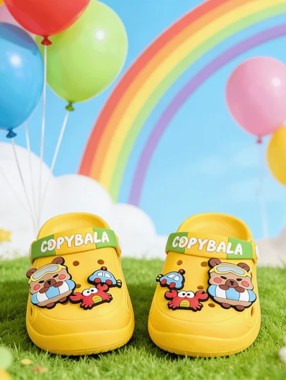 Summer Beach,Cute Capybara Decor Baby Clogs, Breathable Hollow Out Non-Slip Sandals For Toddler Boys And Girls