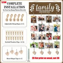 1 Set, Decorative Art Style Wooden Photo Frame | Eucalyptus Leaf Pattern Design, Comes With 16 Wooden Clips + Jute Rope, Hanging Multi-Functional | Personalized Home Memories, Ideal Gift For 11 Holidays Throughout The Year, No Electricity Required - Multicolor - View 1