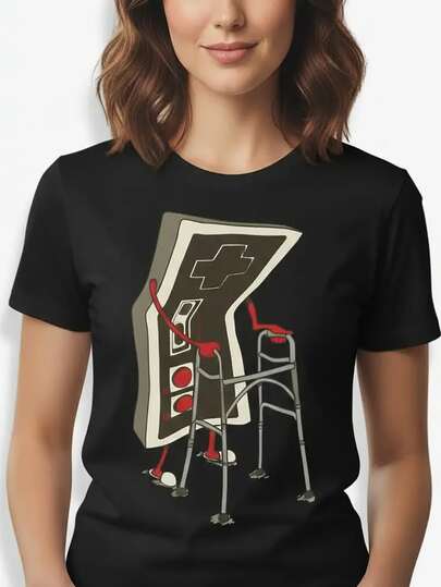 Retro Video Gamer Graphic T-Shirt, Cotton, Crew Neck, Short Sleeves, Comfortable Design, Casual 80s And 90s Outfit, Retro Bear T-Shirt