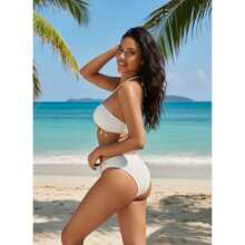 Women's Halter Bikini - Textured Bandeau Two Piece Swimsuit With Shell & Starfish Detail, Beach Swimwear For Vacation, Adjustable Back Tie - Nhiều màu 403 - Xem 3