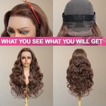 MUEN 5x5 13*4 13*6 4*4 4# Long Body Wave HD Lace Front Wigs 8-34 Inch Lace Front Wigs Blended Human Frontal Hair Pre-Plucked Glueless Wigs Human Frontal Hair Wavy Wig For Women Natural Blended Hair - Brown - View 5