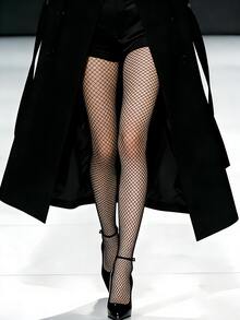 Delicate Medium Fishnet Stockings - Alluring & Figure-Hugging, Sheer Fishnet Tights For Date Night & Club - Black - View 9