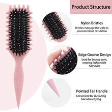 1pc Smooth Pink Back Hair Brush, Salon Styling Brush, Soft Bristle Beard Brush, Leopard Printed Comb, Edge Brush For Trimming Hair Edges, Providing Luster For All Hair Types, Straightening Curly Hair, Restoring Shine And Texture, Hair Clip, Home Supplies - Pink - View 4