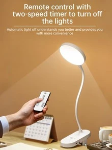 1 pieza Lámpara de escritorio LED con abrazadera y 3 niveles de brillo ajustables, recargable con batería de 800mAh, regulable, con control remoto, carga USB, se puede colocar con abrazadera o de pie, adecuada para oficina, estudiantes y lectura - luz roja blanca - Ver 10