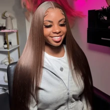 MUEN 200% Density 30 Inches Brown Straight 13x4 Lace Front Wigs Human Blended Hair Long Chocolate Brown Straight Heat Resistant Hair Wigs For Women Mocha Brown Silky Straight Synthetic Fiber Glueless Hairpiece Wigs 13*4 HD Transparent Lace Frontal Wig Brown Straight Hair Wigs - S4 - View 2