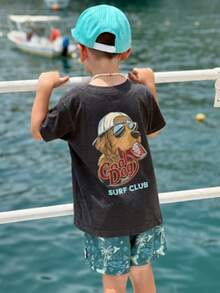 1件装男童休闲印花圆领短袖T恤，夏季学生服装 - 一款百搭T恤，为每个孩子带来欢乐和幸福！ - 深灰色 - 查看 2