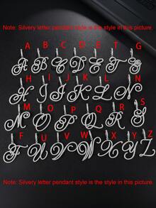 A-Z Stylish Crystal Initial Necklace For Women, Fashionable Silver-Tone Slanted Letter Pendant Necklace, Suitable For Jewelry Lovers, Valentine's Day Gift, Carnival Jewelry, Hip-Hop Style, Random Clasp Design - Cursive Letters - View 4