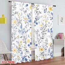 Bộ 2 rèm cửa họa tiết hoa màu xanh dương và vàng, rèm in hoa tươi sáng, lắp đặt treo trên thanh, phù hợp cho phòng khách rộng rãi, văn phòng hiện đại, ban công trang nhã, phòng ngủ thoải mái, phòng học ấm cúng, trang trí nhà cửa, thiết kế phẳng 2D. - Nhiều màu - Xem 6
