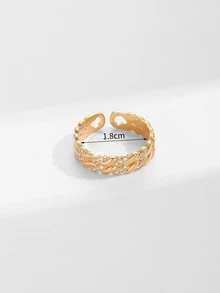 1 chiếc nhẫn hở mạ vàng 18K đính đá rhinestone, thiết kế xoắn, nhẫn đeo ngón tay bện bằng đá zirconia cao cấp có thể điều chỉnh, trang sức thời trang làm quà tặng cho phụ nữ. - Vàng - Xem 4