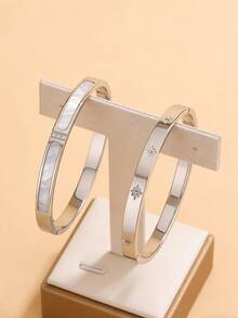 VceTd 2 Buah Gelang Stainless Steel Gaya Bisnis Minimalis dengan Dekorasi Kaca, Cocok untuk Busana Wanita Saat Berpergian atau Sebagai Hadiah untuk Sahabat Terbaik - Perak - View 1