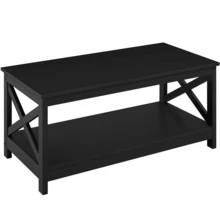 Butterslay 1PC 2-Tier X-Design Coffee Table With Storage Shelf For Living Room - 黑色 - 查看 11