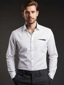 Men's Long-Sleeved Dress Shirt With Elastane - Ready To Ship - Premium Elegant Shirt For Church, Work, Office, Or Parties - 白色 - 查看 2