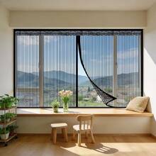 1件磁性薄纱窗帘，黑色条纹防蚊透气网纱，隐形磁性窗帘，夏季适用，无需钻孔 - 磁性條紋黑紗窗 - 查看 23