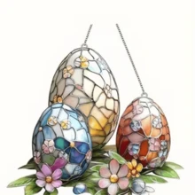 2 Decorazioni acriliche a tema uova di Pasqua per catturare la luce solare | Decorazione per finestre, adatta per casa, caffè, ristorante, perfetta per appendere in giardino all'aperto, regalo di Pasqua per gli amici - Multicolore - Visualizzare 3
