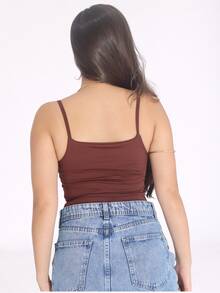 Kit 3 Women's Bodysuit Thin Strap Tank Top Casual Suplex Double Forddo - 黑色/巧克力色/裸色 - 查看 10