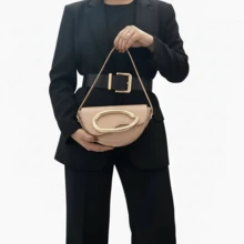 Women's Handbag With Gold Detail For Hand Grip - Chic And Versatile Party Bag - Nude - View 3