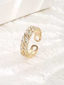 1 chiếc nhẫn hở mạ vàng 18K đính đá rhinestone, thiết kế xoắn, nhẫn đeo ngón tay bện bằng đá zirconia cao cấp có thể điều chỉnh, trang sức thời trang làm quà tặng cho phụ nữ. - Vàng - Xem 2